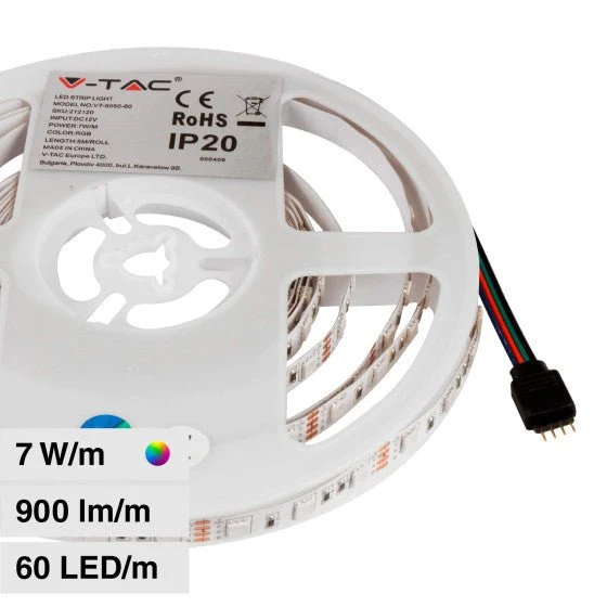 V-Tac Striscia LED Flessibile 35W SMD RGB 60 LED/metro 12V - Bobina da 5 metri- Potenza 7w/m