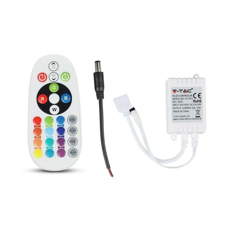 V-Tac Controller per Strisce LED RGB 4 Pin con Telecomando 24 Tasti