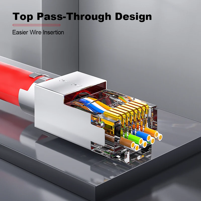 AMPCOM Cat6a Pass-Through W/ Tail Clip Shielded RJ45 Connector, Nickel-Plated Copper Shell, 1.5mm Conductor Hole