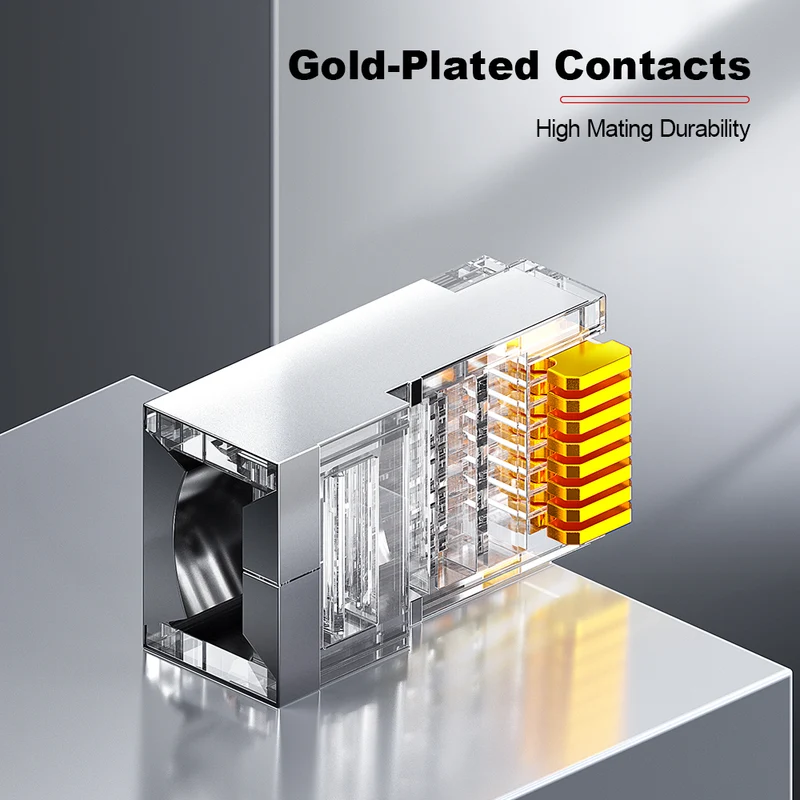 AMPCOM Cat5e Pass-Through Shielded RJ45 Connector, Gold-Plated Contacts, 1.0mm Conductor Hole