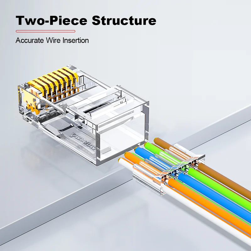 AMPCOM Two-Piece Cat6a RJ45 Connector, Gold-Plated Contacts, 1.2mm Conductor Hole Diameter