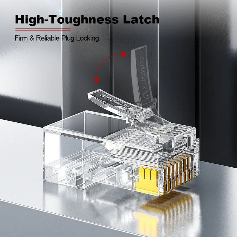 AMPCOM Two-Piece Cat6a RJ45 Connector, Gold-Plated Contacts, 1.2mm Conductor Hole Diameter