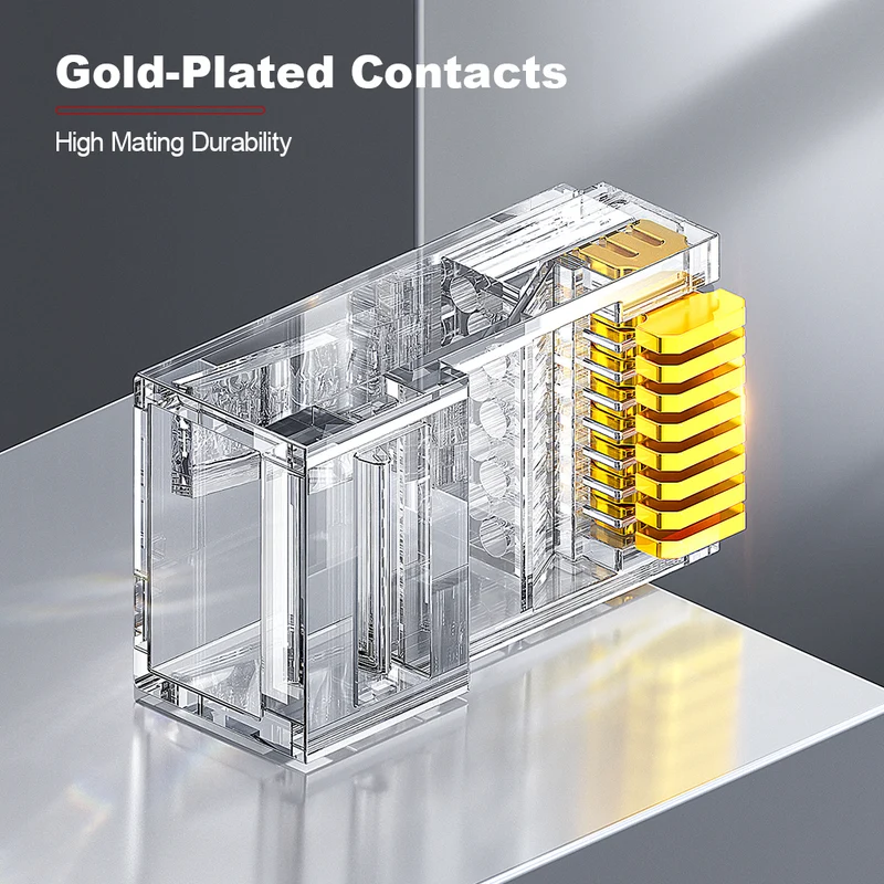 AMPCOM Two-Piece Cat6 RJ45 Connector, Gold-Plated Contacts, 1.1mm Conductor Hole Diameter