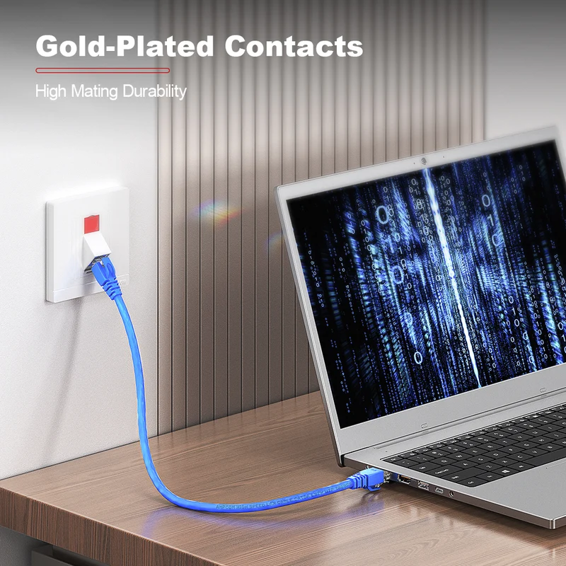AMPCOM Cat6 RJ45 Connector, Gold-Plated Contacts, 1.1mm Conductor Hole Diameter