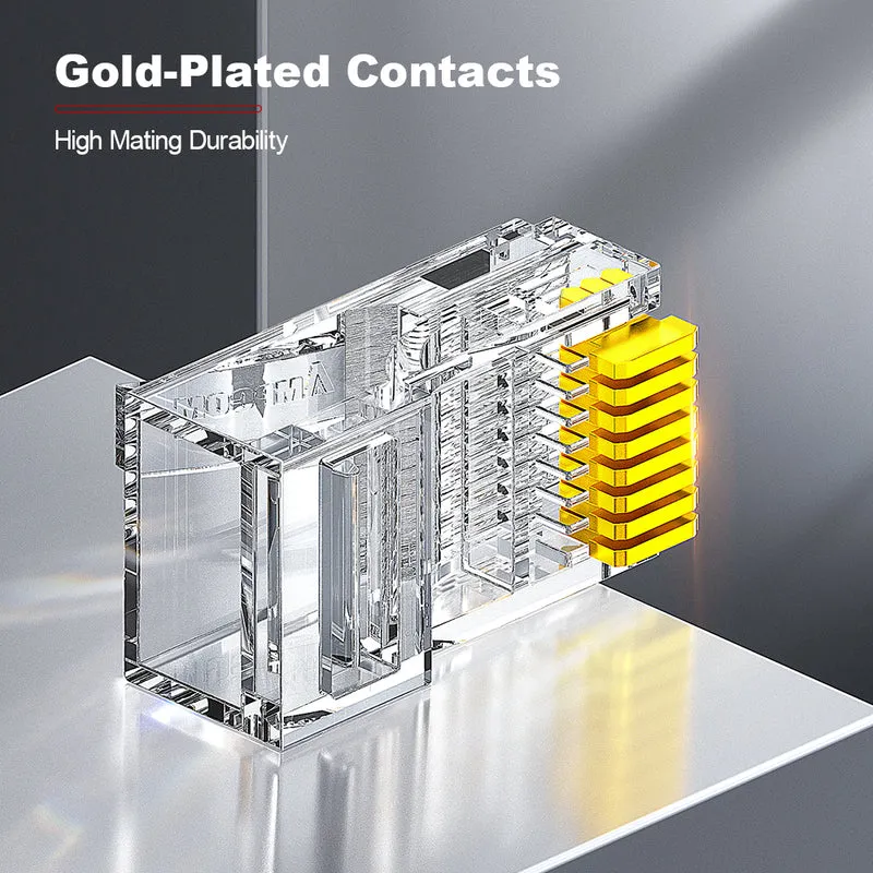 AMPCOM Cat5e RJ45 Connector, Gold-Plated Contacts, 1.0mm Conductor Hole Diameter