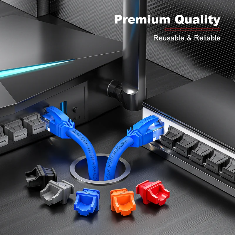 AMPCOM RJ45 Dust Cap Anti Dust Plug, PVC Insulated Port Protector for Ethernet Ports