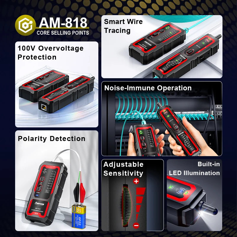 AMPCOM AM-828N pro Interference Resistance Multifunction Network Cable Tracker