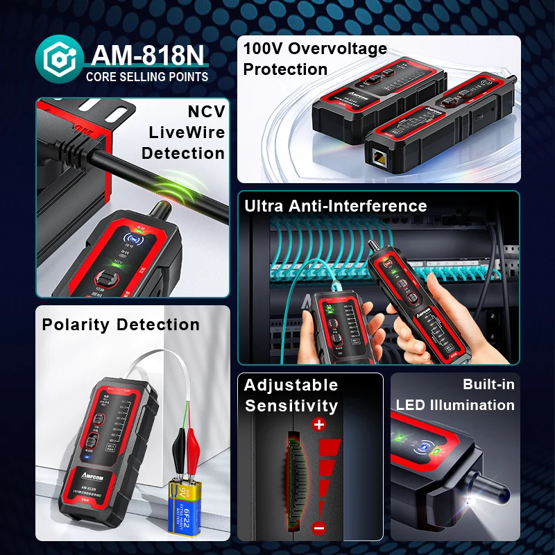 AMPCOM AM-828N pro Interference Resistance Multifunction Network Cable Tracker