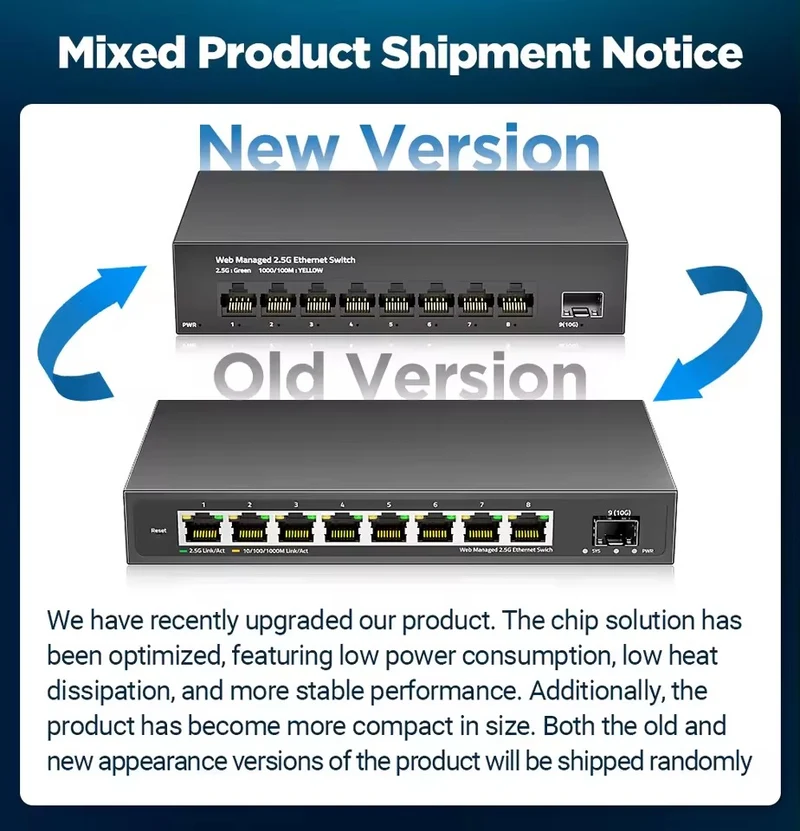 AMPCOM 8-Port 2.5GbE Managed Switch | 10G SFP+ Uplink, Fanless, Web Management, QoS, VLAN, LACP