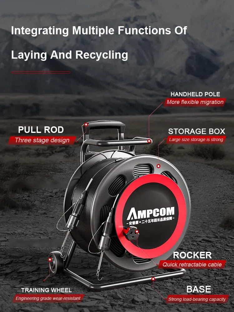 AMPCOM TPU Telescopic Rod Roller Fiber Optic Cable Laydown Cart Highly Convenient Cable Laydown Cart