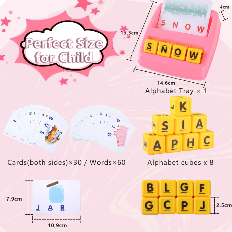 elzle Giochi Educativi, Gioco di Abbinamento Delle Lettere, Giocattoli per Imparare a Leggere per Bambini dai 3-6 anni, Gioco di Ortografia Regalo di Compleanno per Bambini e Bambine dai 3-6 anni